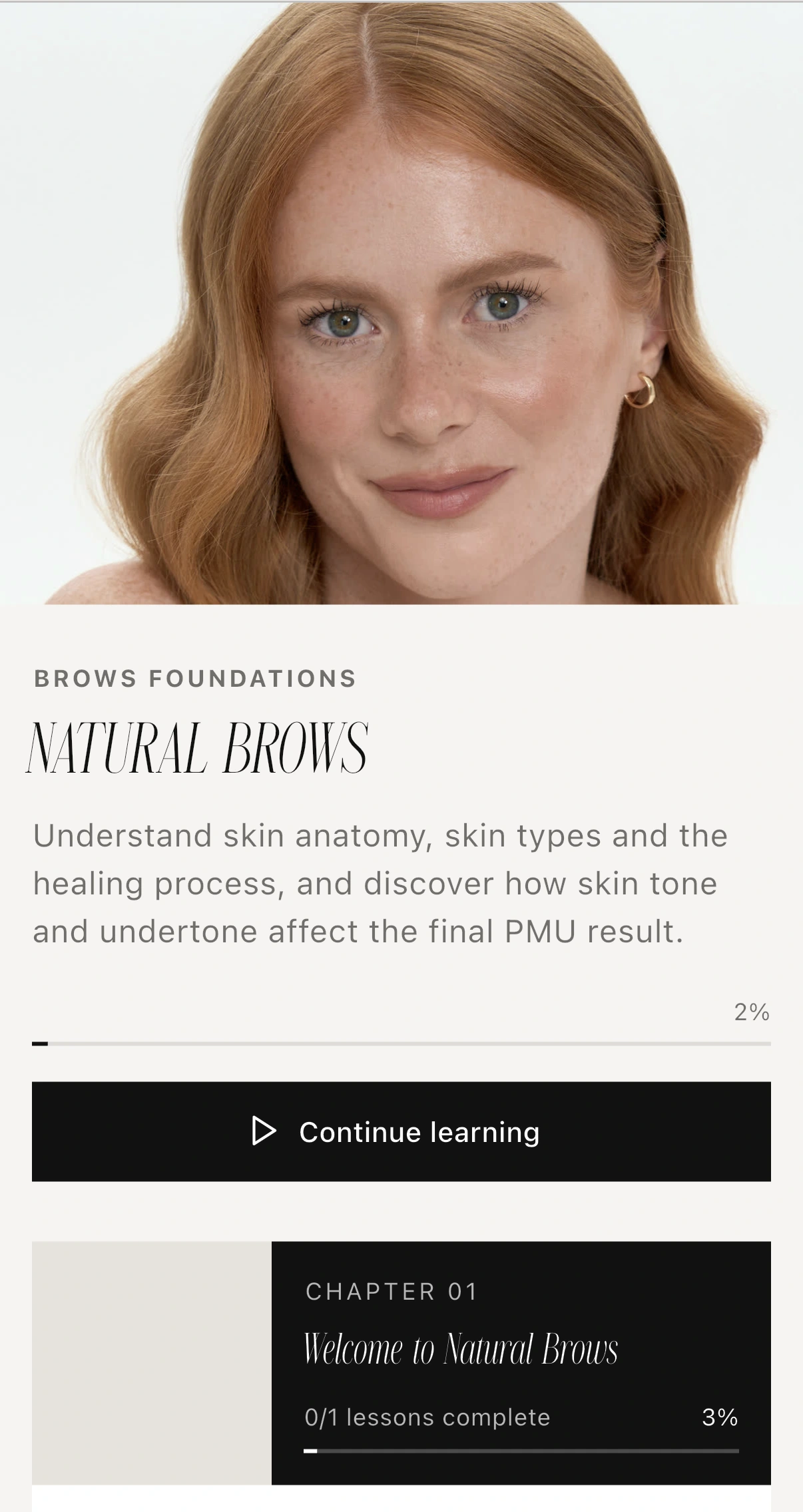 Natural Brows with Terezia learning path in the Perfect Brows Club app